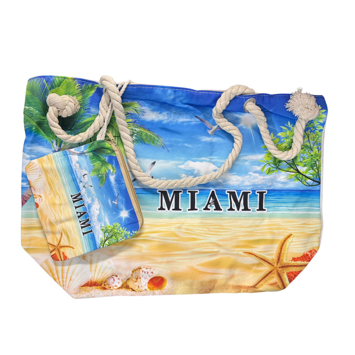 Bolso de Playa / Miami Beach Bag with Rope Handles and Pouch