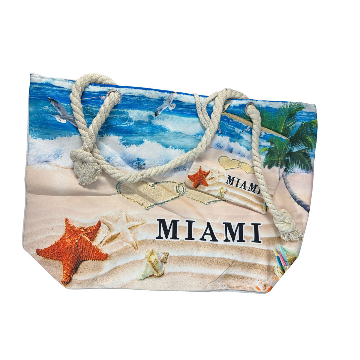 Bolso de Playa / Miami Beach Bag with Rope Handles and Pouch