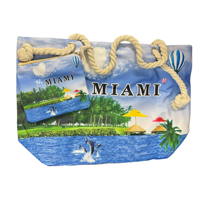 Bolso de Playa / Miami Beach Bag with Rope Handles and Pouch