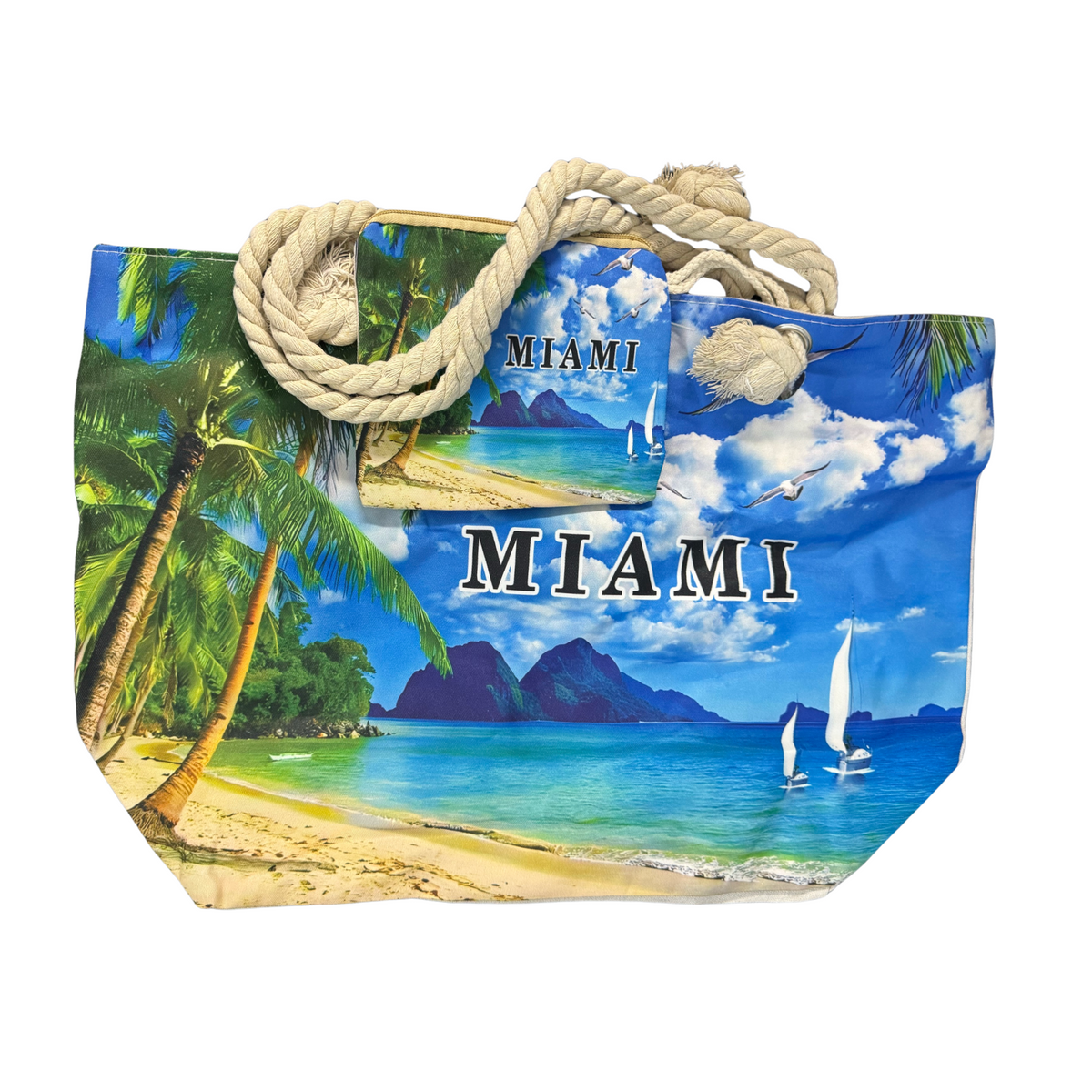 Bolso de Playa / Miami Beach Bag with Rope Handles and Pouch