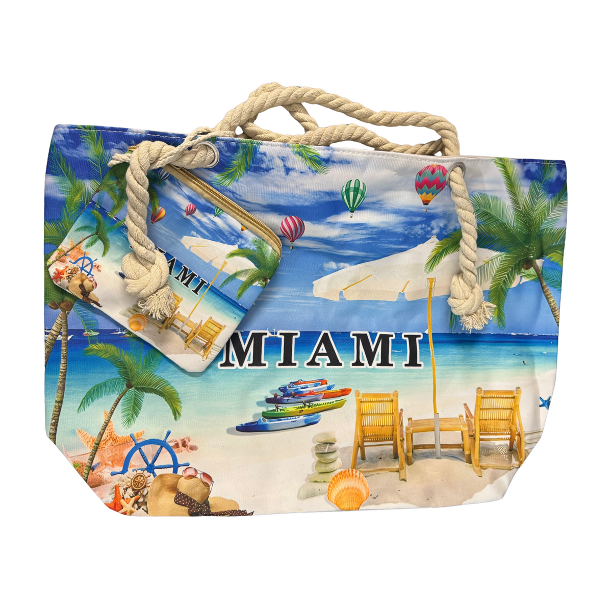 Bolso de Playa / Miami Beach Bag with Rope Handles and Pouch